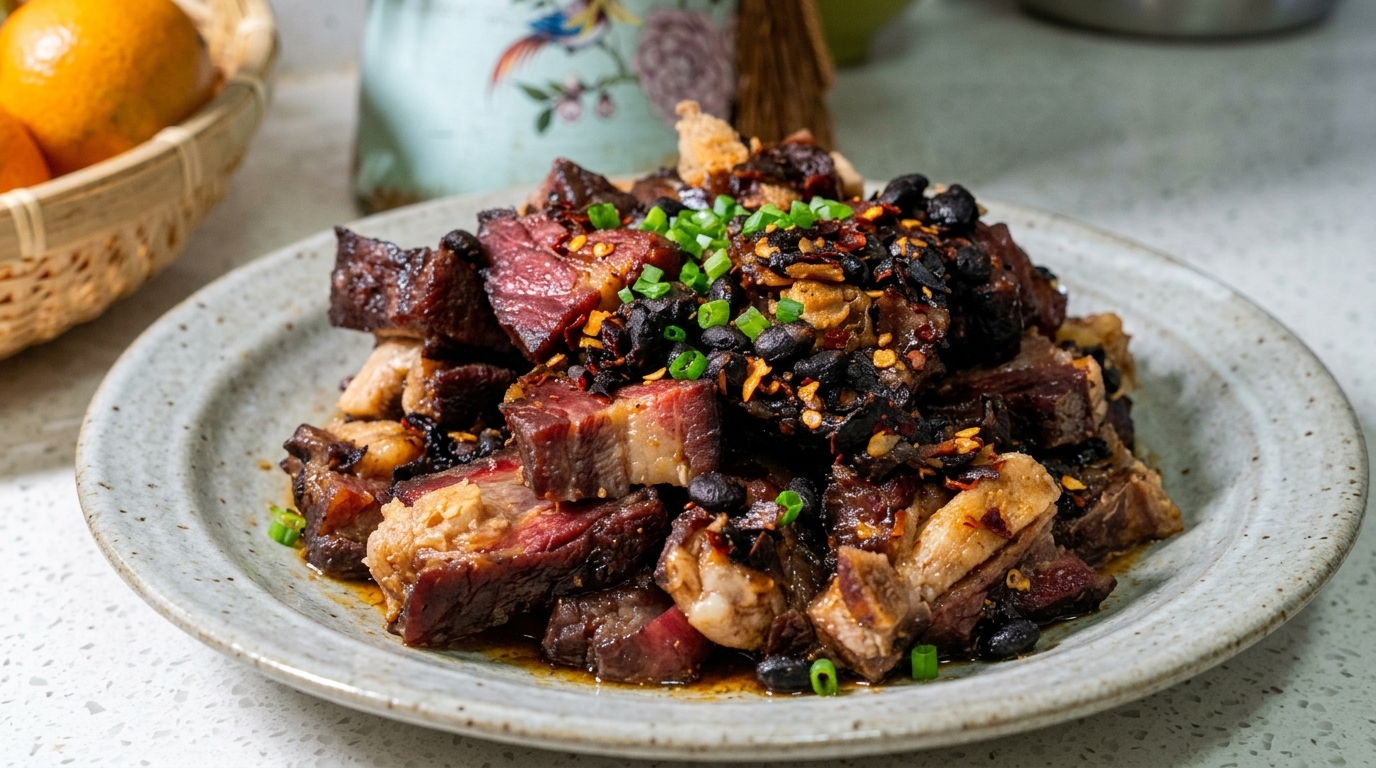 Costillas de cerdo curadas al vapor al estilo chino con frijoles negros fermentados