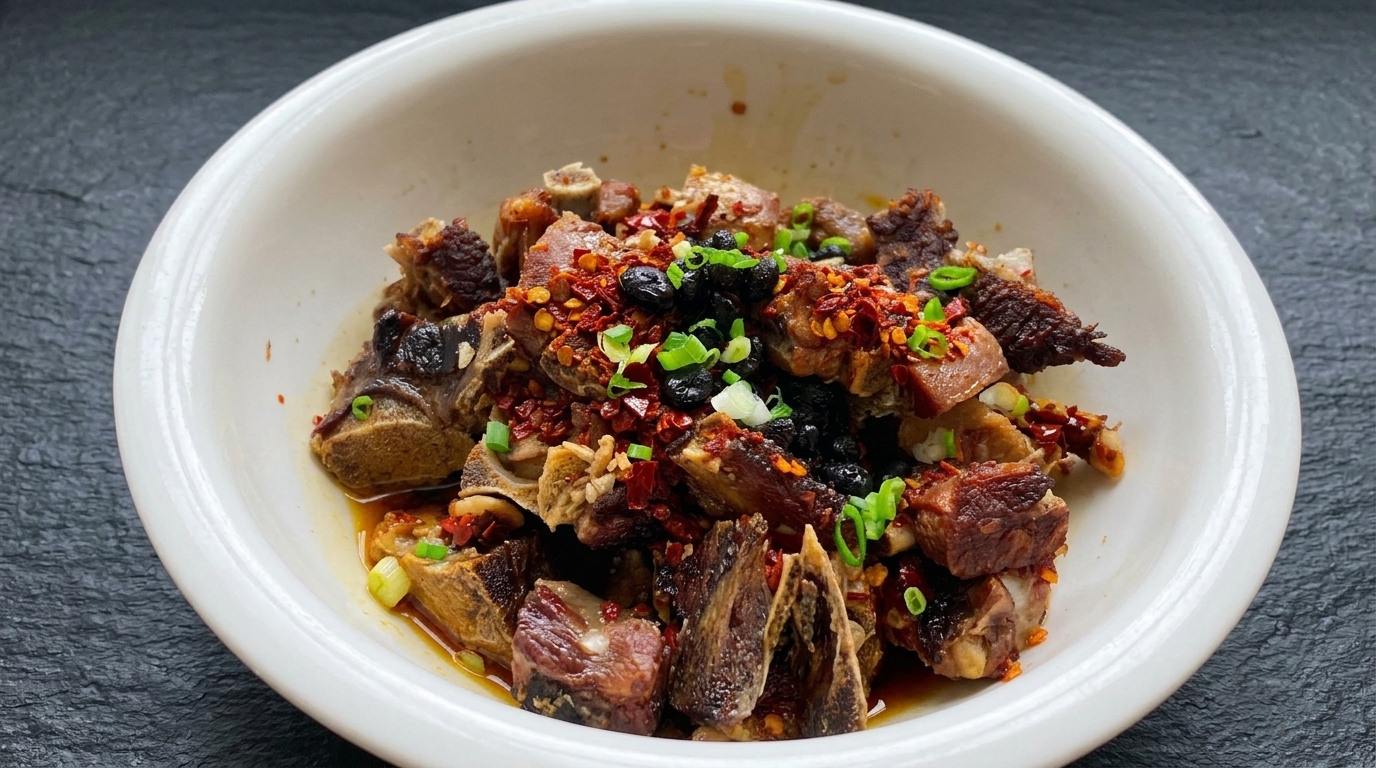 Costillas de cerdo curadas al vapor con frijoles negros fermentados y chile