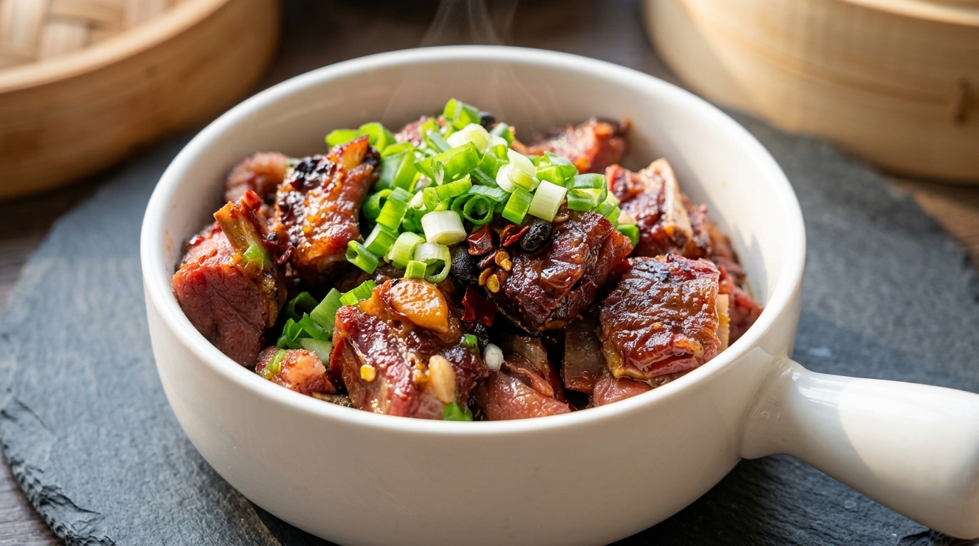 Costillas de cerdo curadas al vapor al estilo de Hunan con frijoles negros