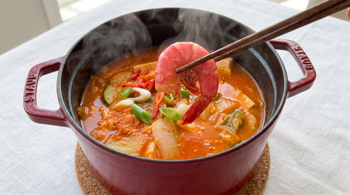 Cazuela de Mariscos con Kimchi (Kimchi Jjigae Coreano)