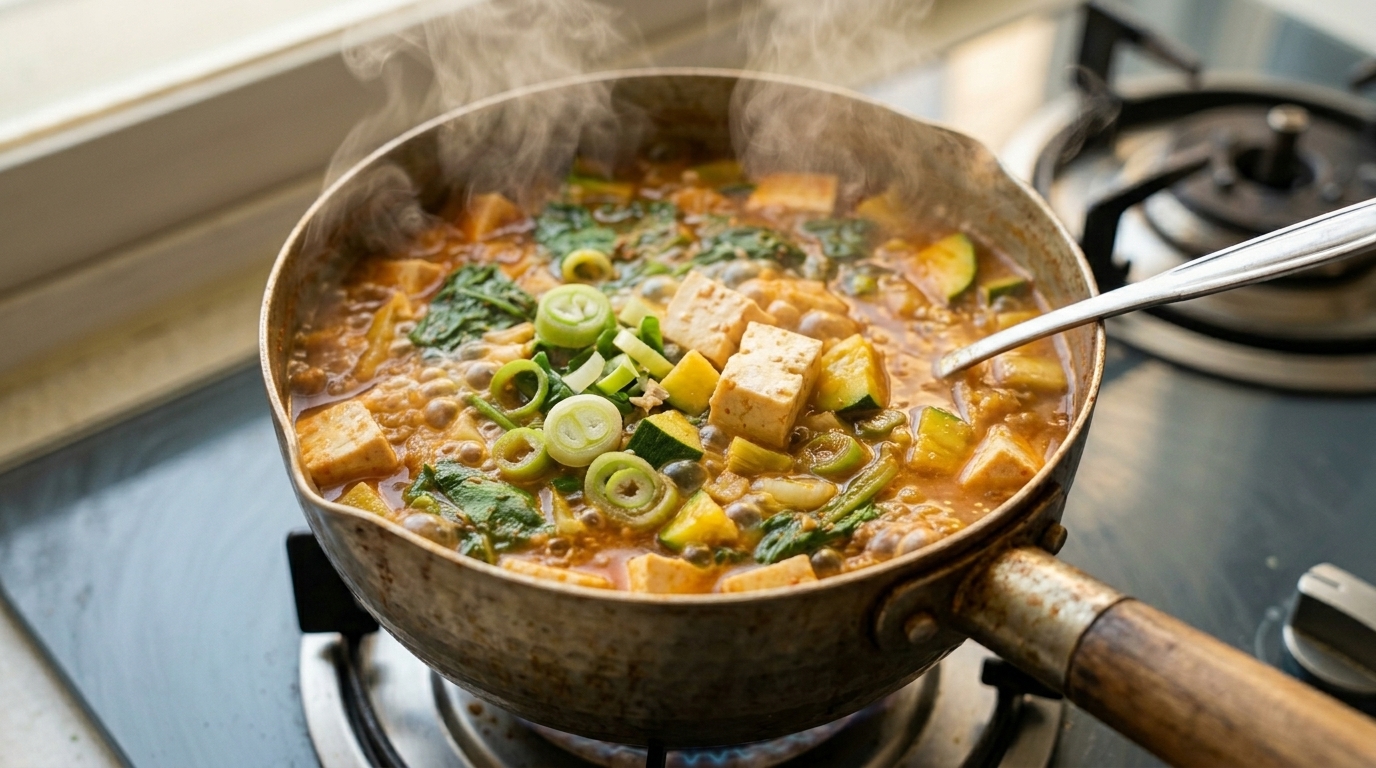 Estofado coreano tradicional de pasta de soja (Doenjang Jjigae)