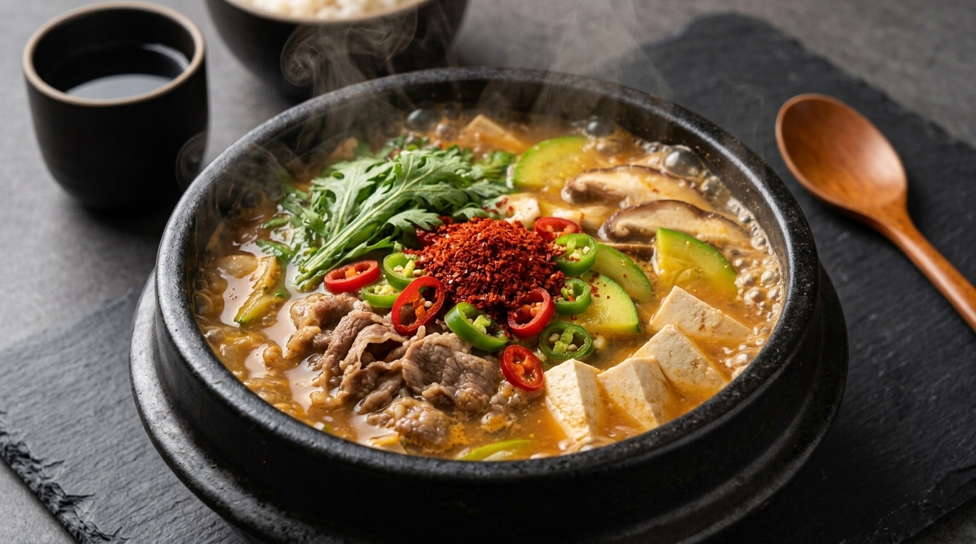 Doenjang Jjigae auténtico: Sopa coreana de pasta de soja con ternera