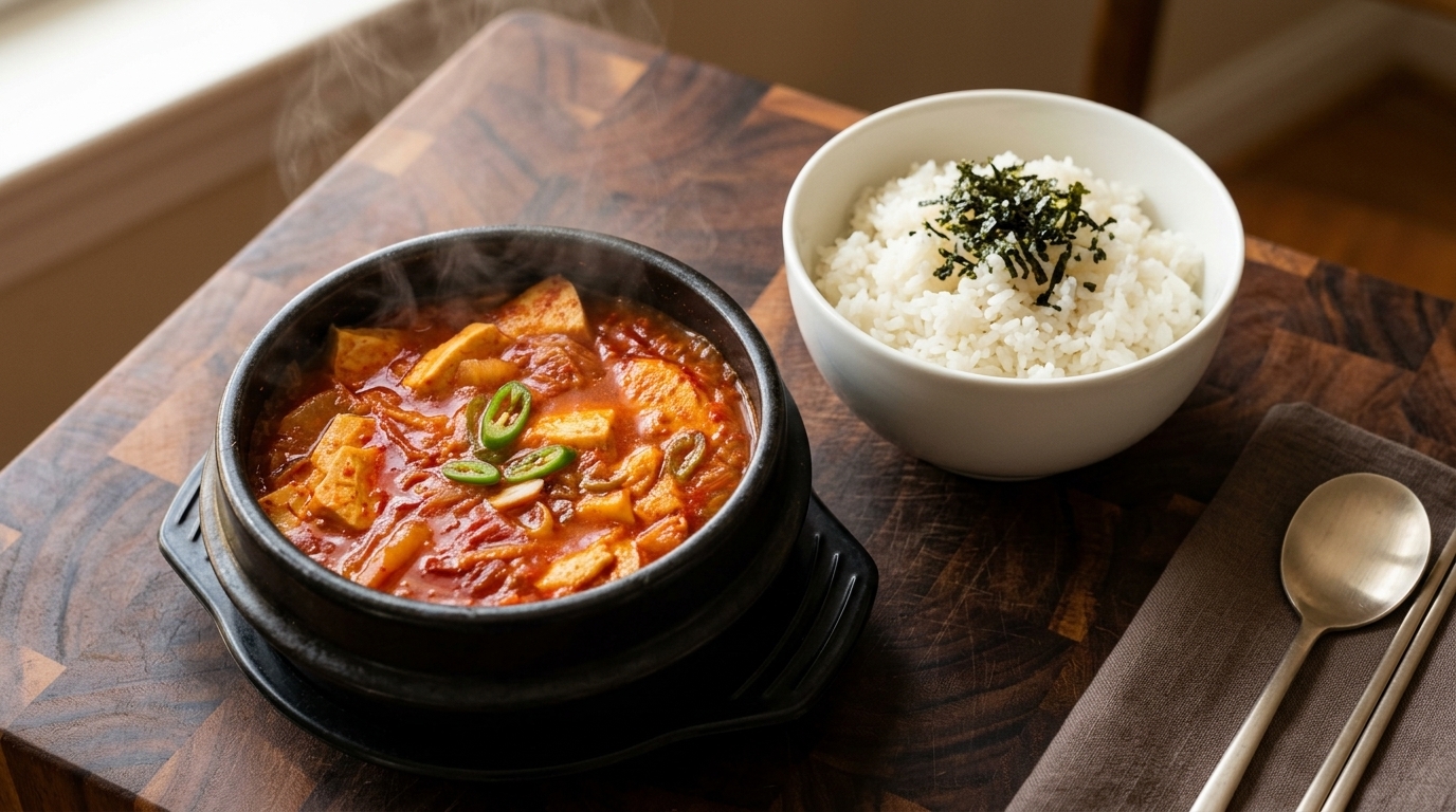 Auténtica sopa de kimchi y tofu (Kimchi Jjigae)