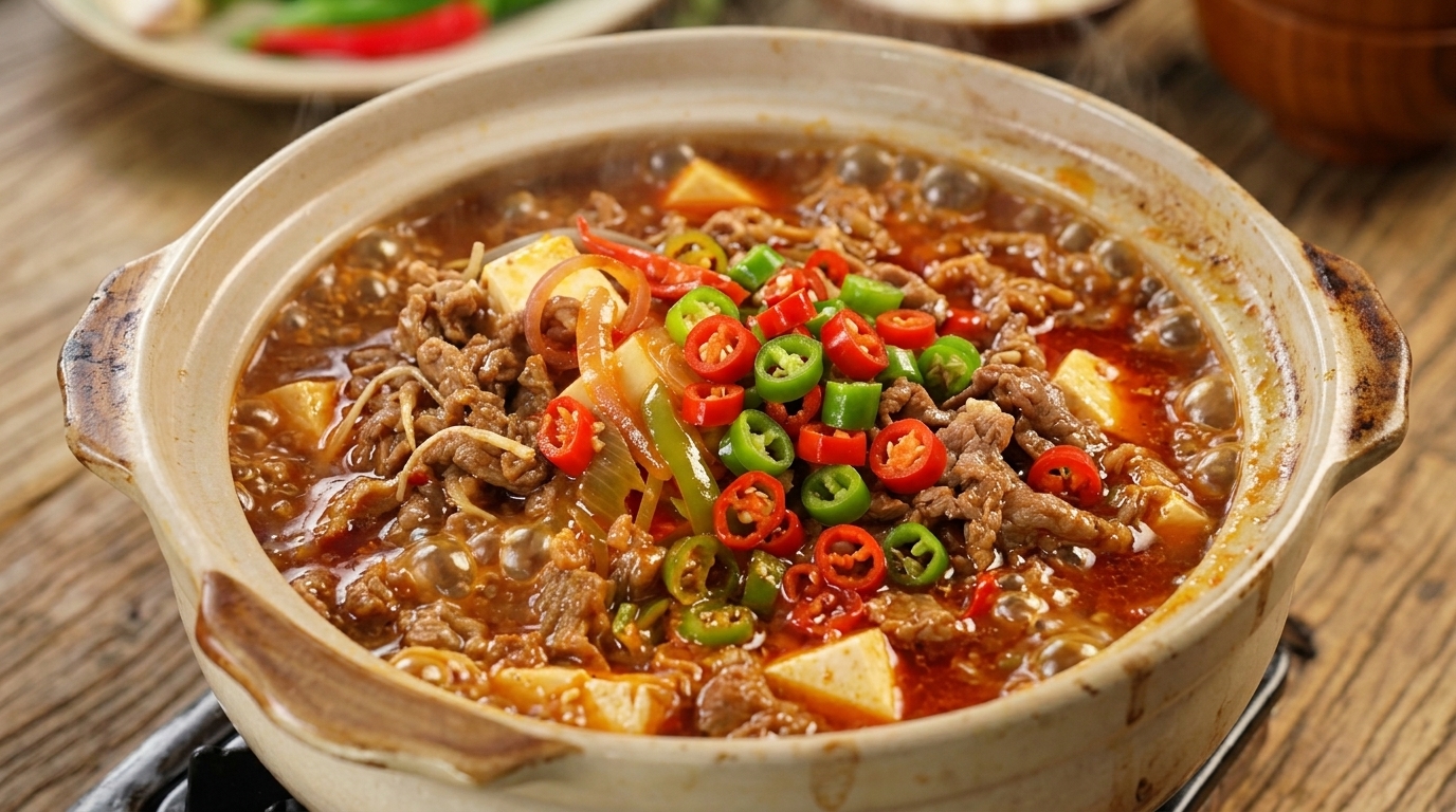 Sopa de Ternera y Tofu Picante en Cazuela