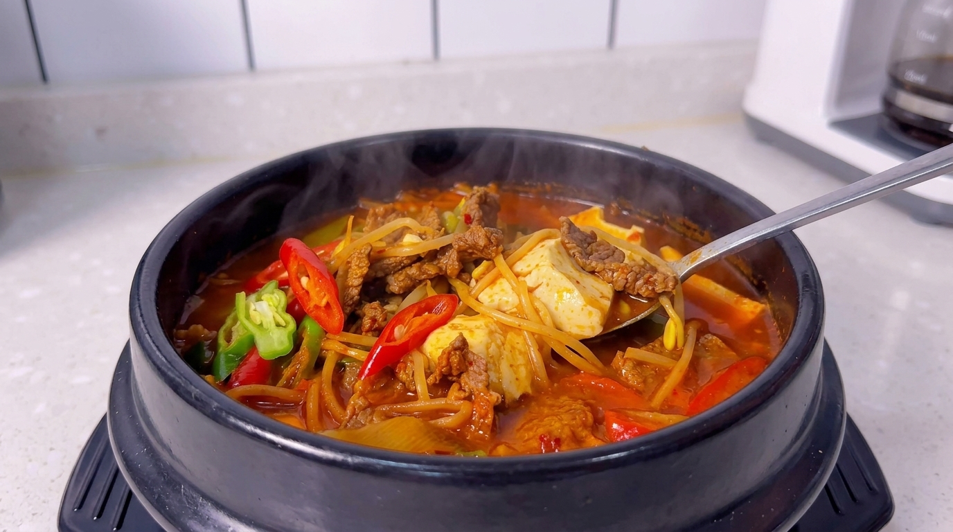 Sopa Coreana Fácil de Tofu Sedoso y Ternera (Sundubu-Jjigae)