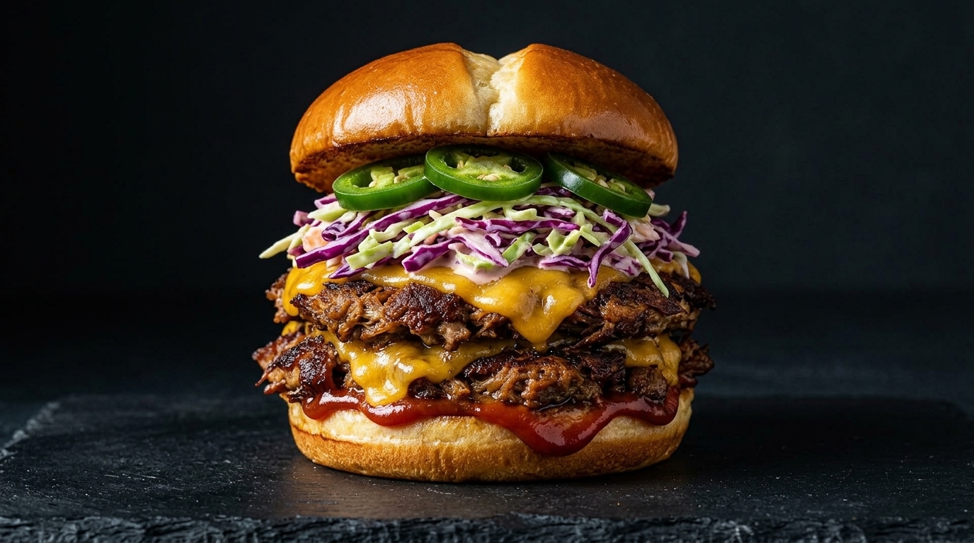 Hamburguesa Smash de Cerdo Desmechado Ahumado con Ensalada de Col