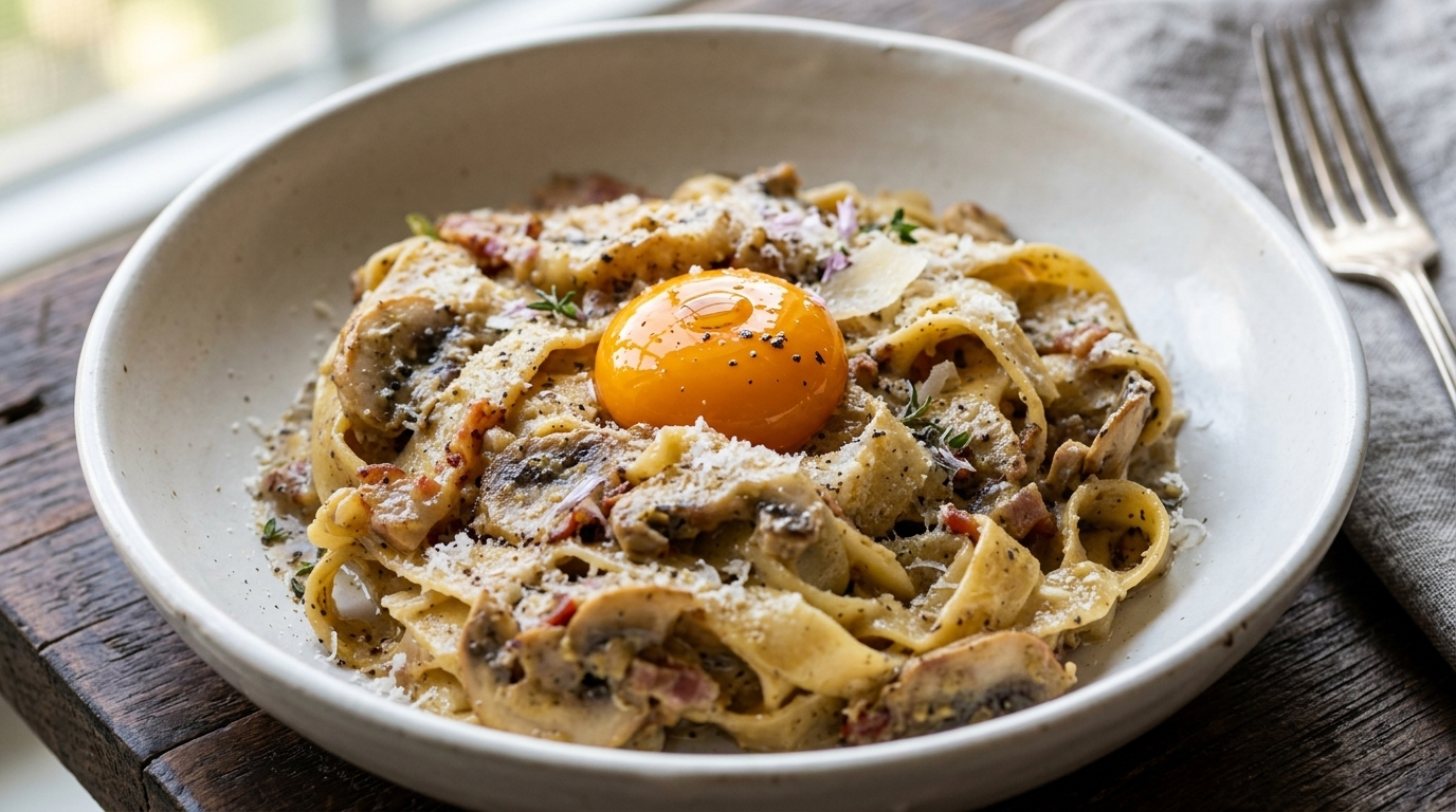 Pasta a la Crema con Bacon y Trufa Negra