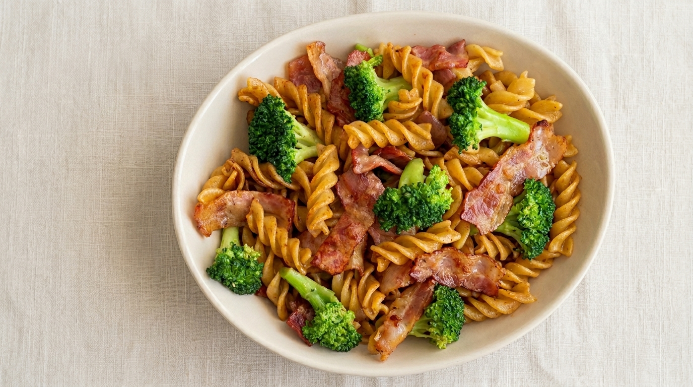 Pasta con Bacon, Brócoli y Salsa de Trufa Negra