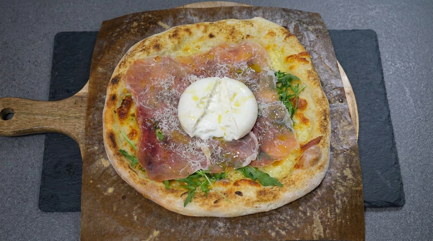 Pizza Artesanal de Jamón de Parma y Burrata