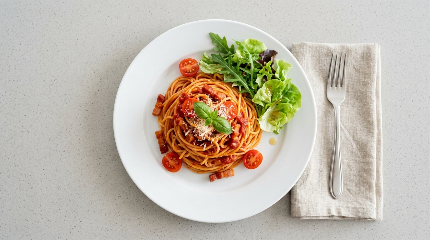 Pasta Clásica con Tomate y Tocino