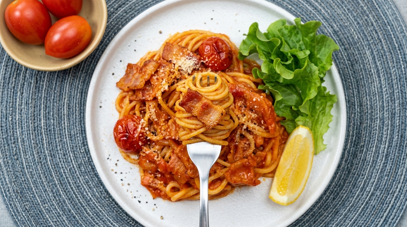 Espaguetis Clásicos a la Carbonara de Tomate