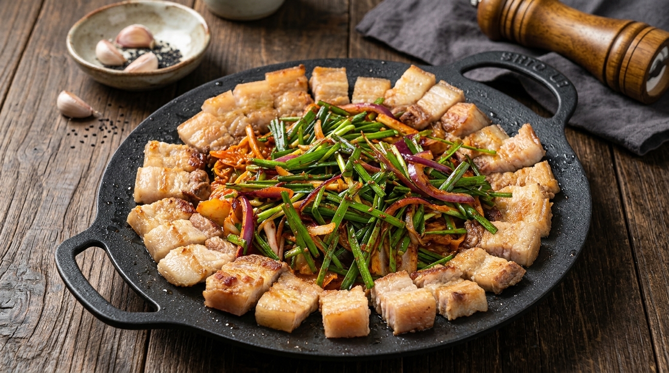 Cerdo con Kimchi a la Plancha (Samgyeopsal)