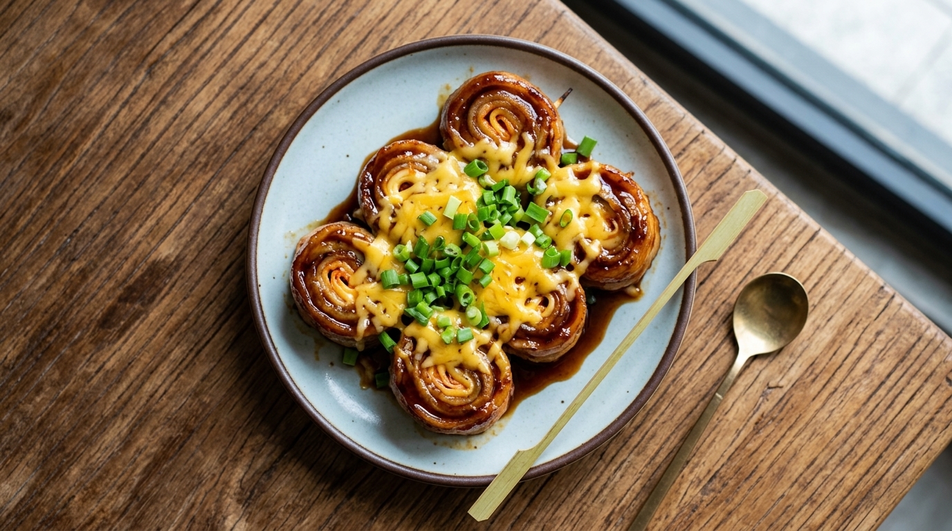 Rollitos de panceta de cerdo al estilo coreano con kimchi y queso