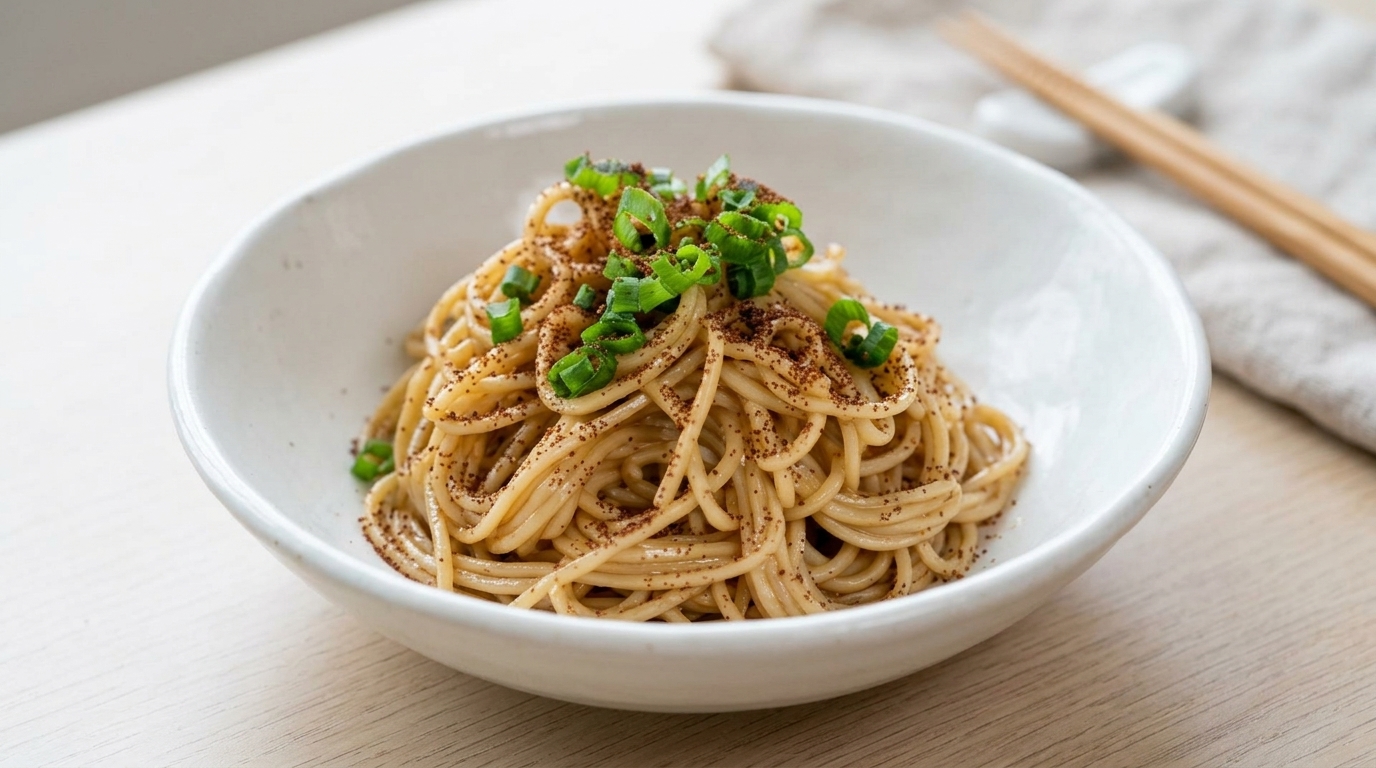 Fideos Clásicos al Aceite de Cebollino y Huevas de Camarón