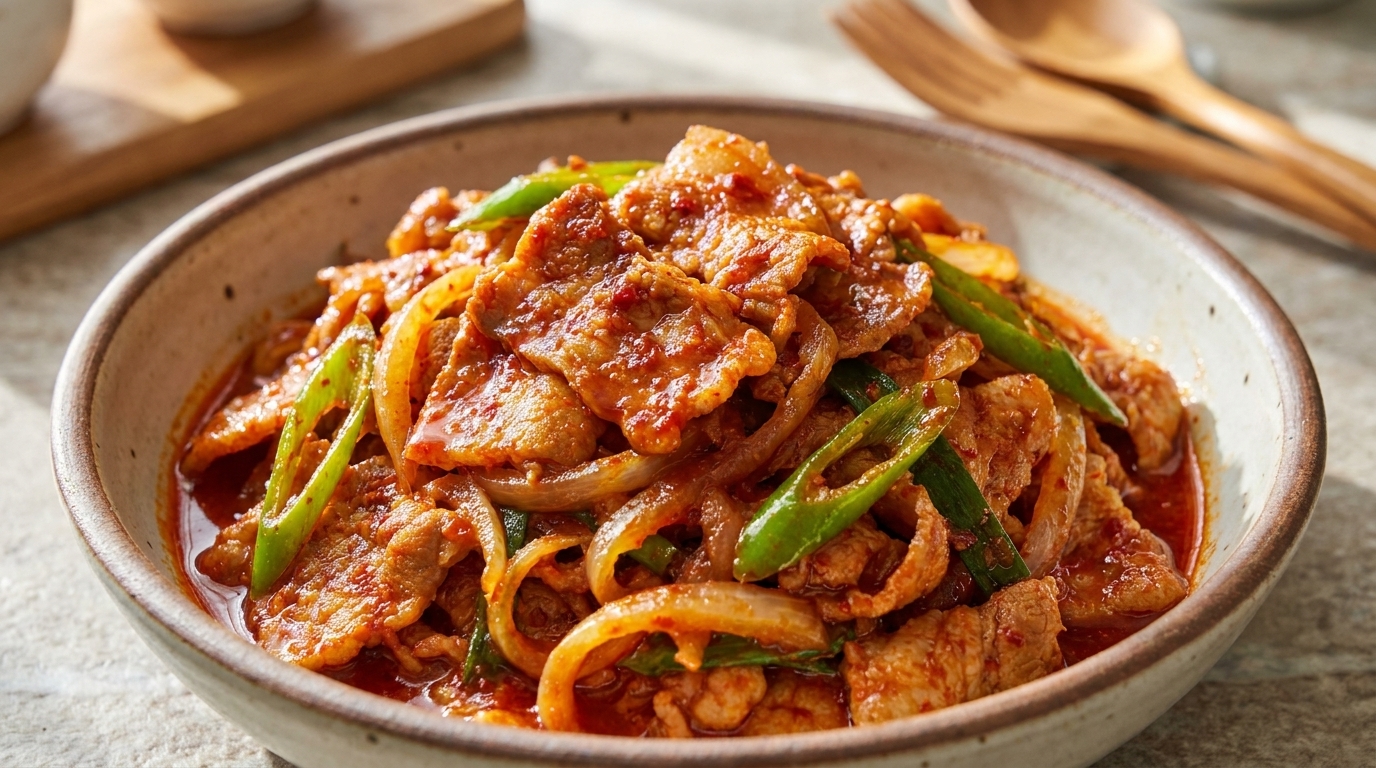 Cerdo salteado picante al estilo coreano (Jeyuk Bokkeum)
