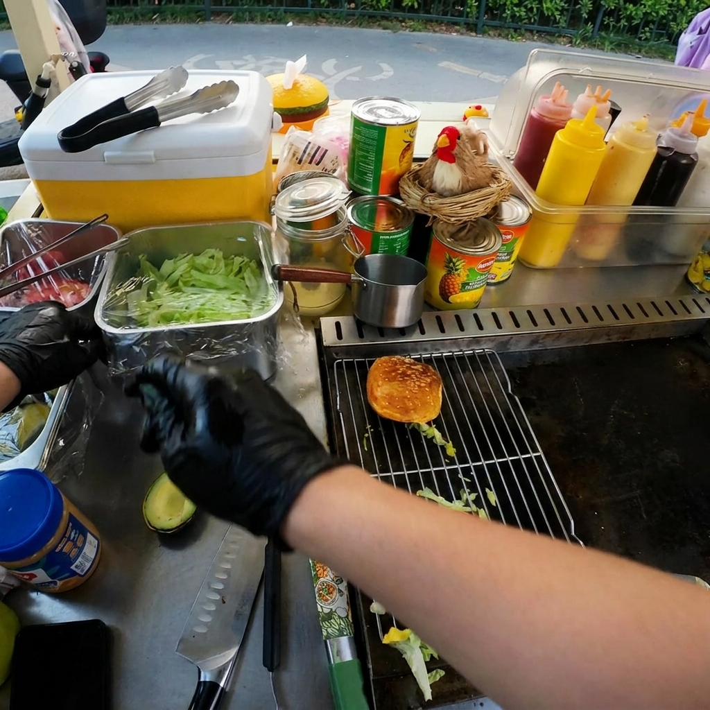 Una hamburguesa de ternera dorada descansando sobre un pan tostado.