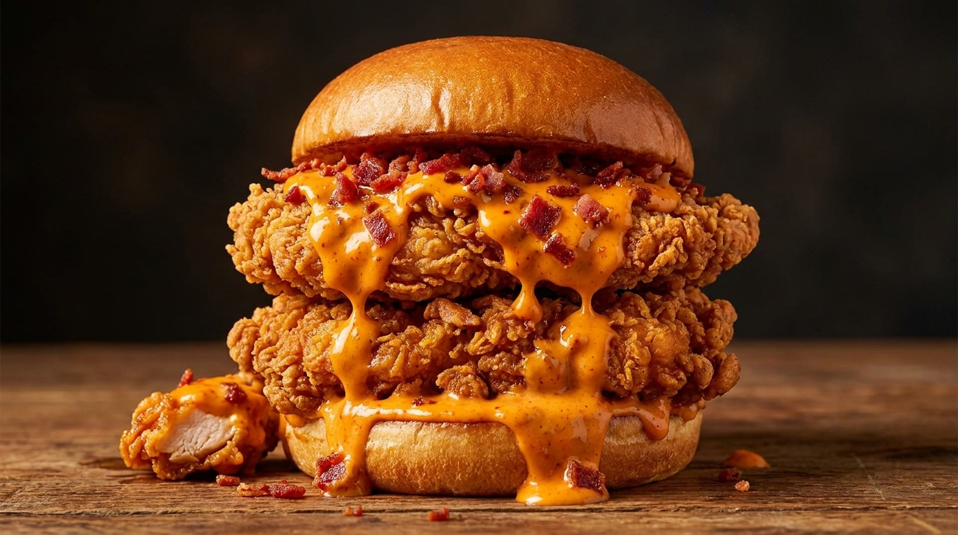 Hamburguesa Doble de Pollo Frito Coreano con Crema Picante