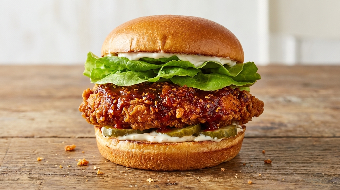 Hamburguesa de Pollo Frito al Estilo Coreano