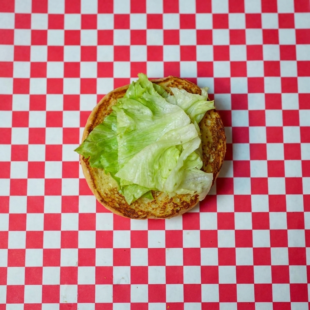 Lechuga fresca y una rodaja de tomate vibrante colocada sobre la base del pan tostado.