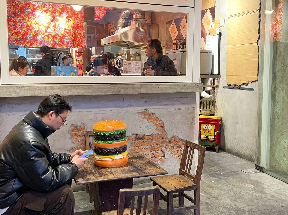Rodajas de jengibre fresco mezcladas con los chiles tatemados siendo rostizadas por el soplete.