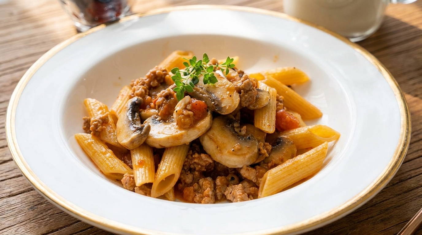 Penne con Bolognese de Cerdo y Champiñones