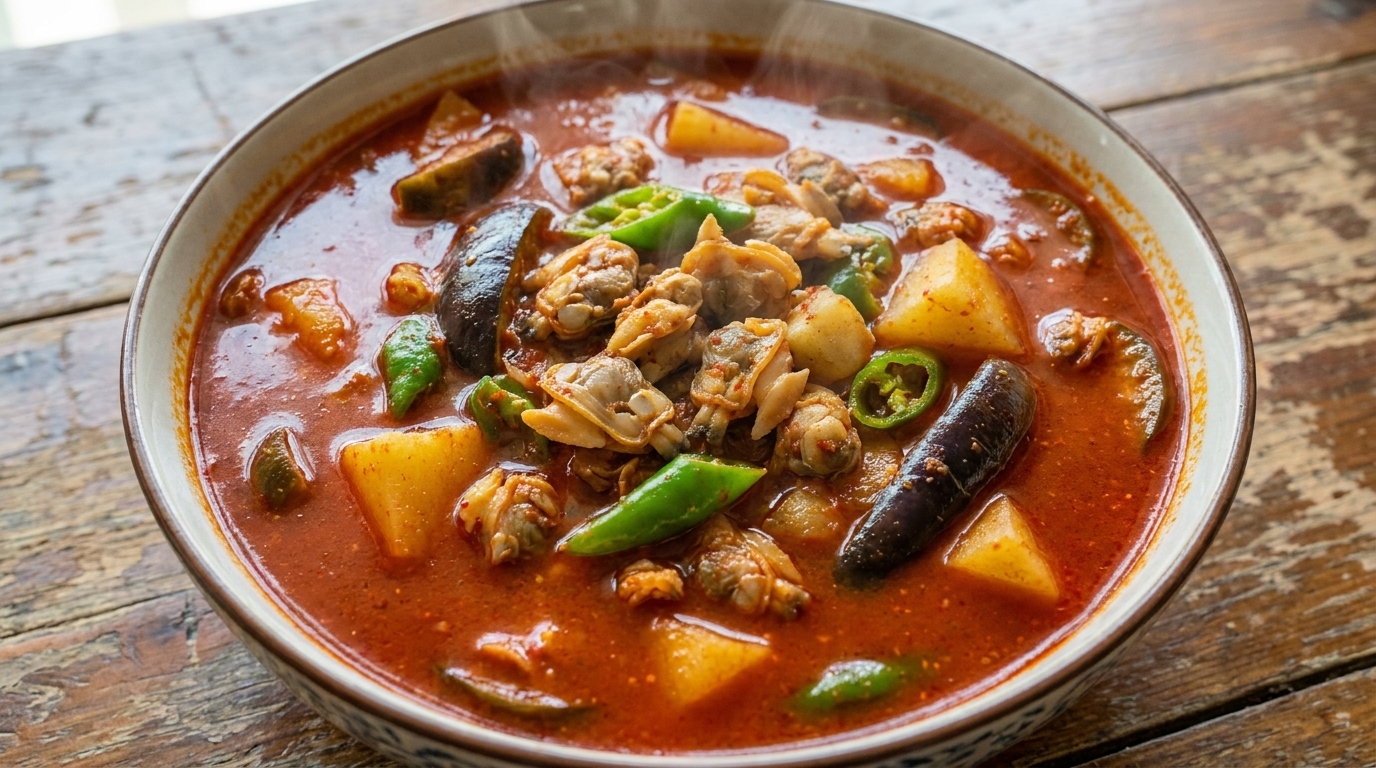 Sopa Picante de Almejas y Verduras al Estilo Coreano