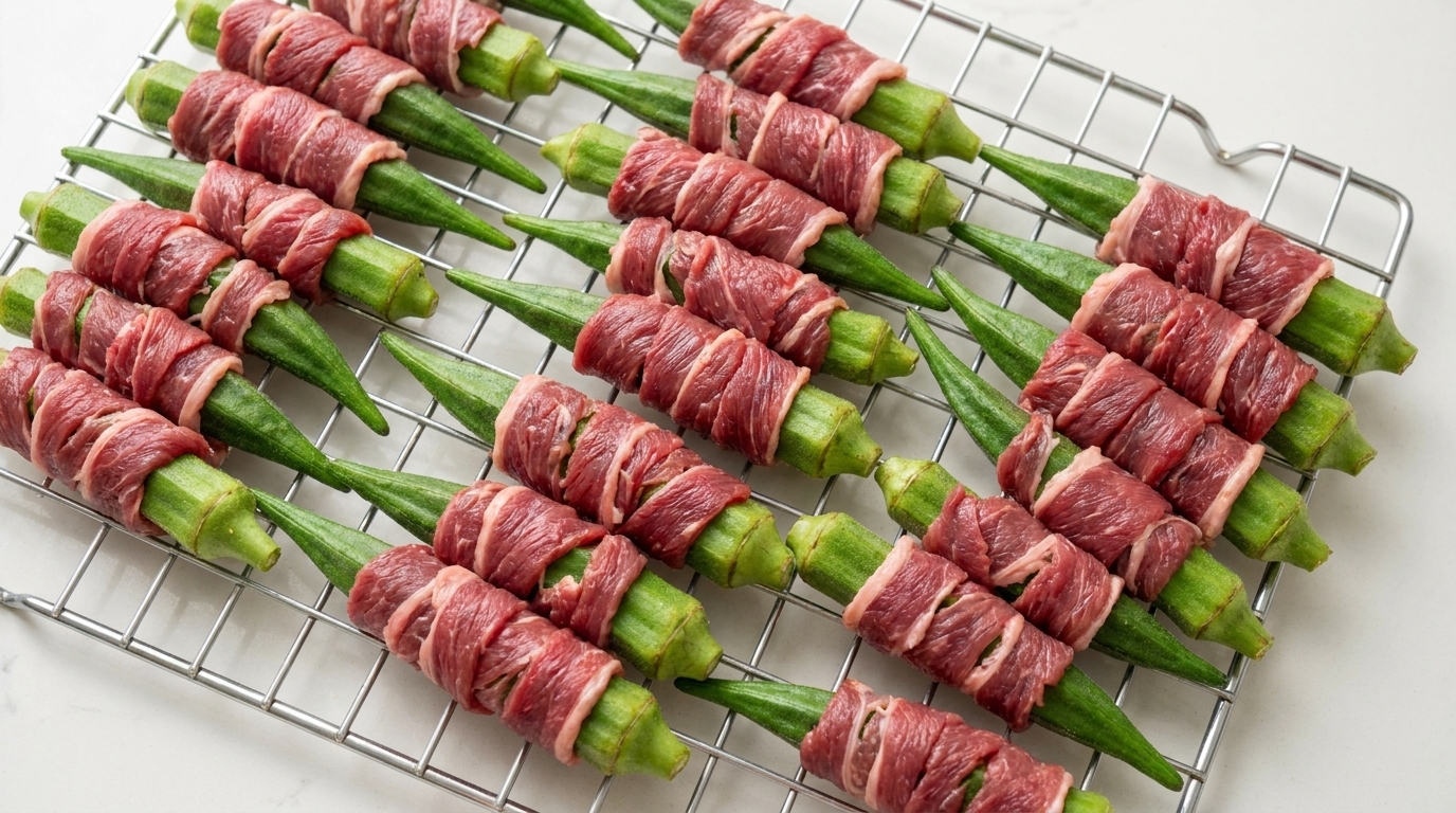 Premios Caseros de Okra Envueltos en Carne de Pato