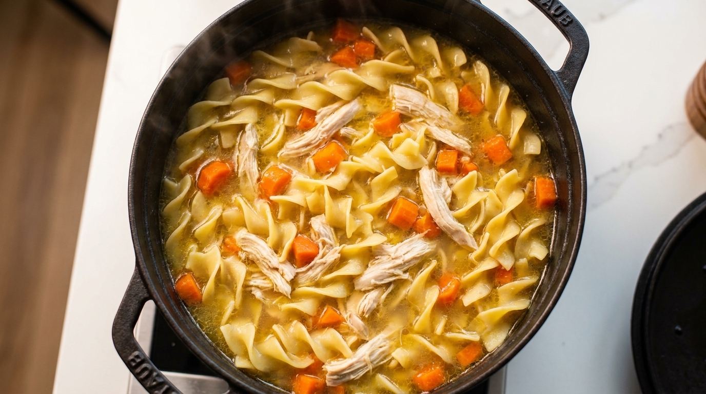Sopa de pollo con fideos casera y fácil