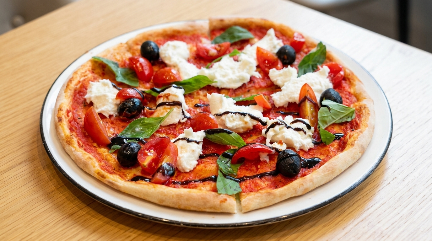 Pizza Artesanal de Mozzarella de Búfala con Glaseado Balsámico