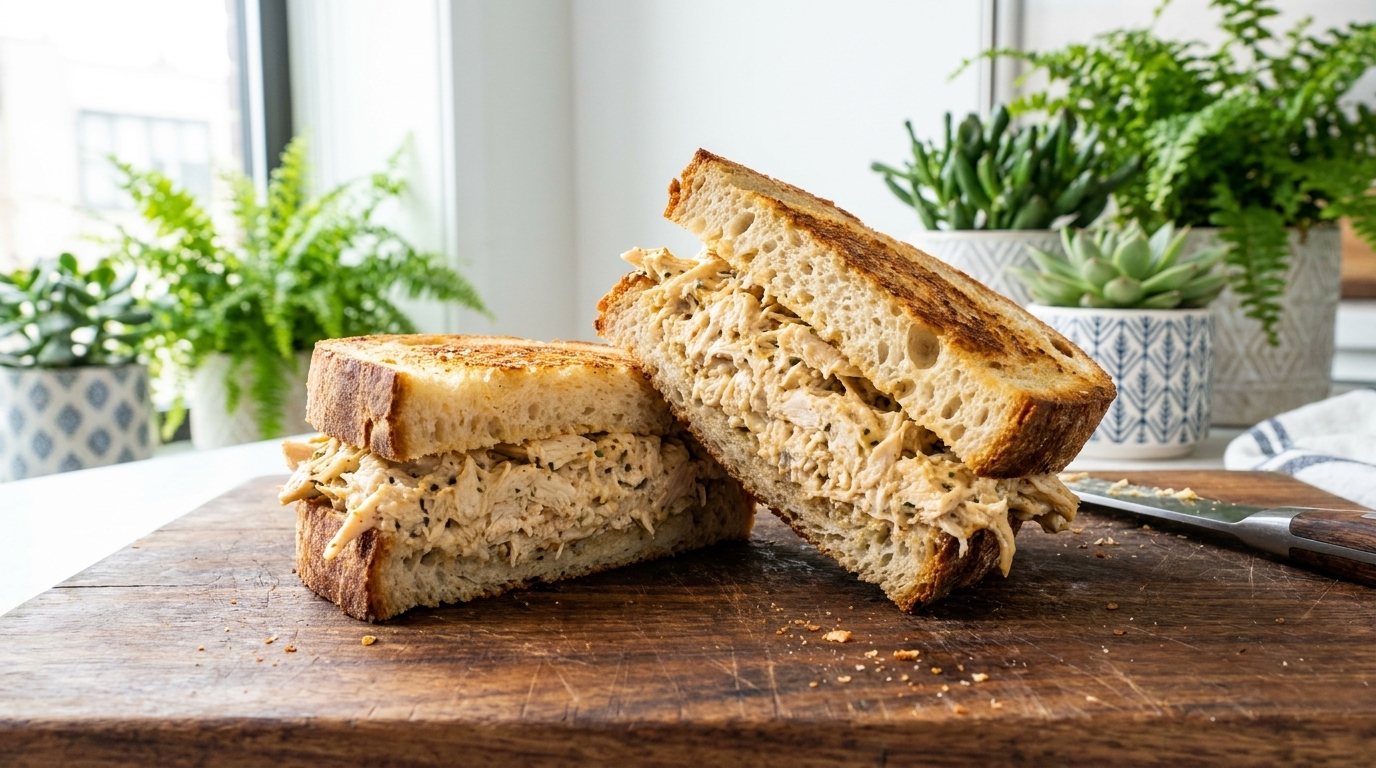 Sándwich Gourmet de Pollo Desmechado en Pan de Masa Madre