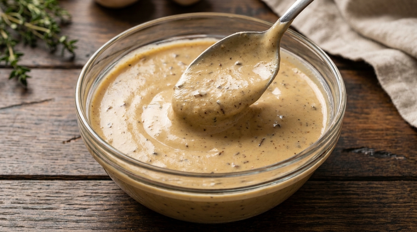 Salsa cremosa de champiñones triturada y aterciopelada