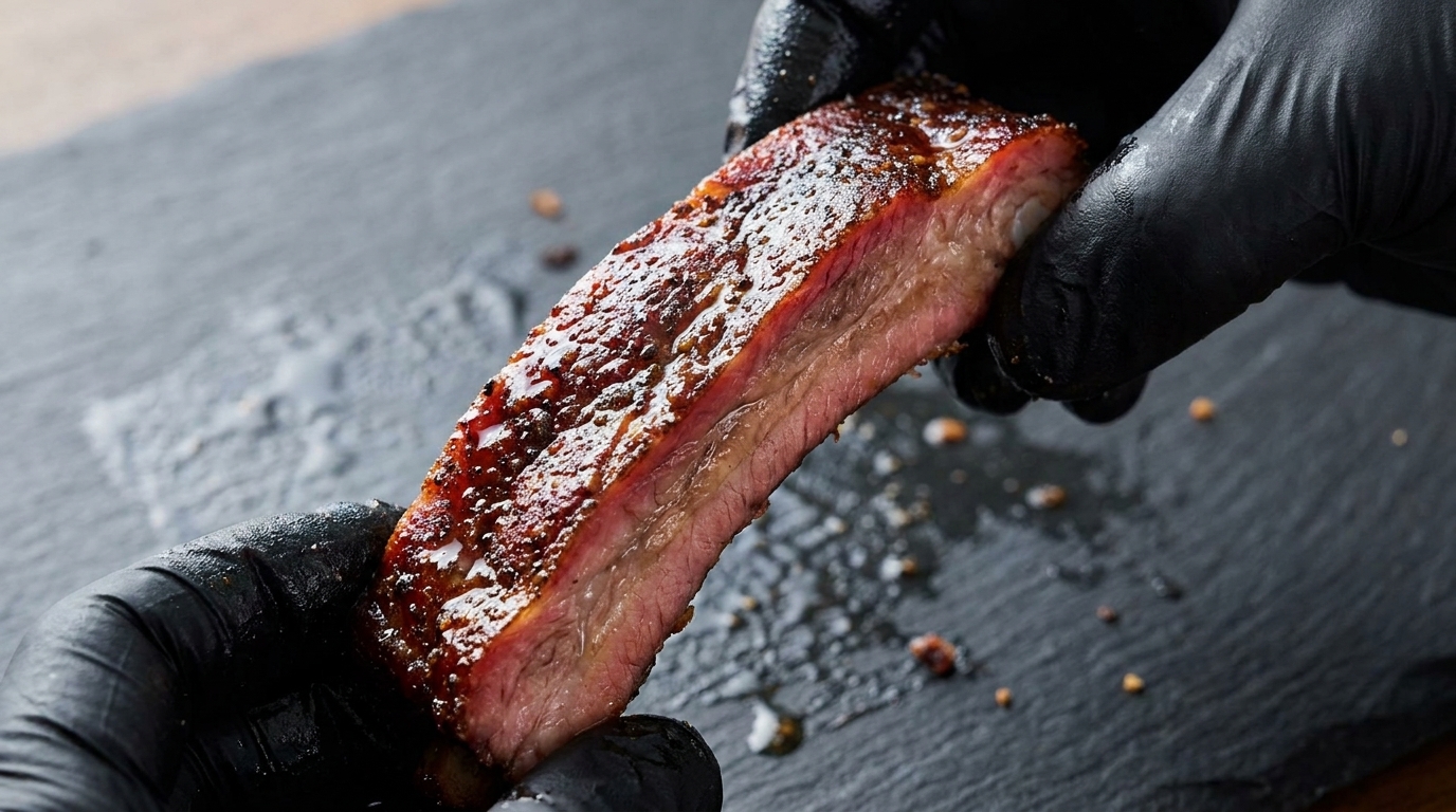 Costillas estilo St. Louis ahumadas con salsa mop de sidra de manzana