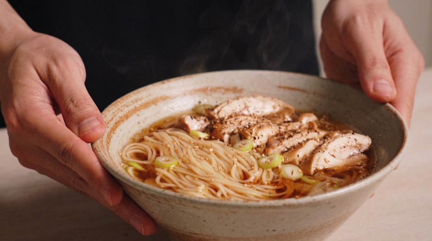 Fideos japoneses shoyu con pollo (estilo ramen de salsa de soja)