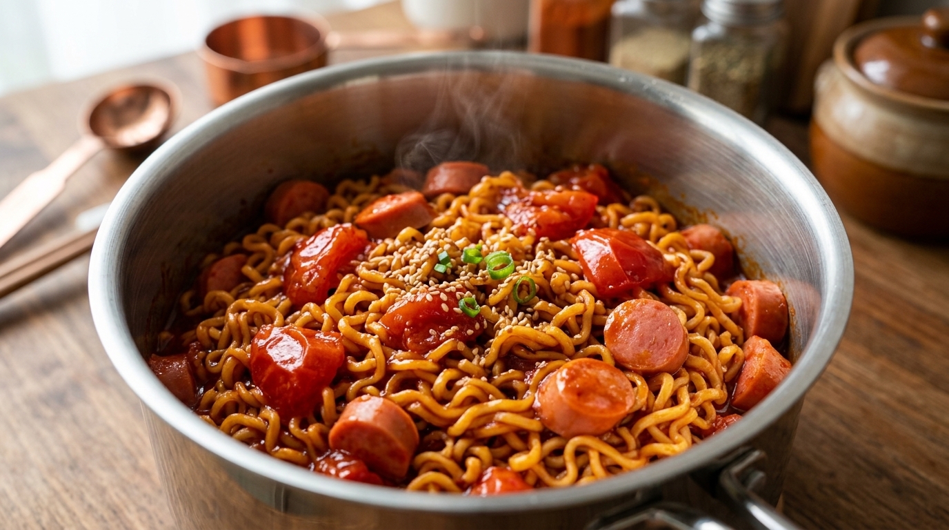 Ramen Buldak con Tomate y Salchicha