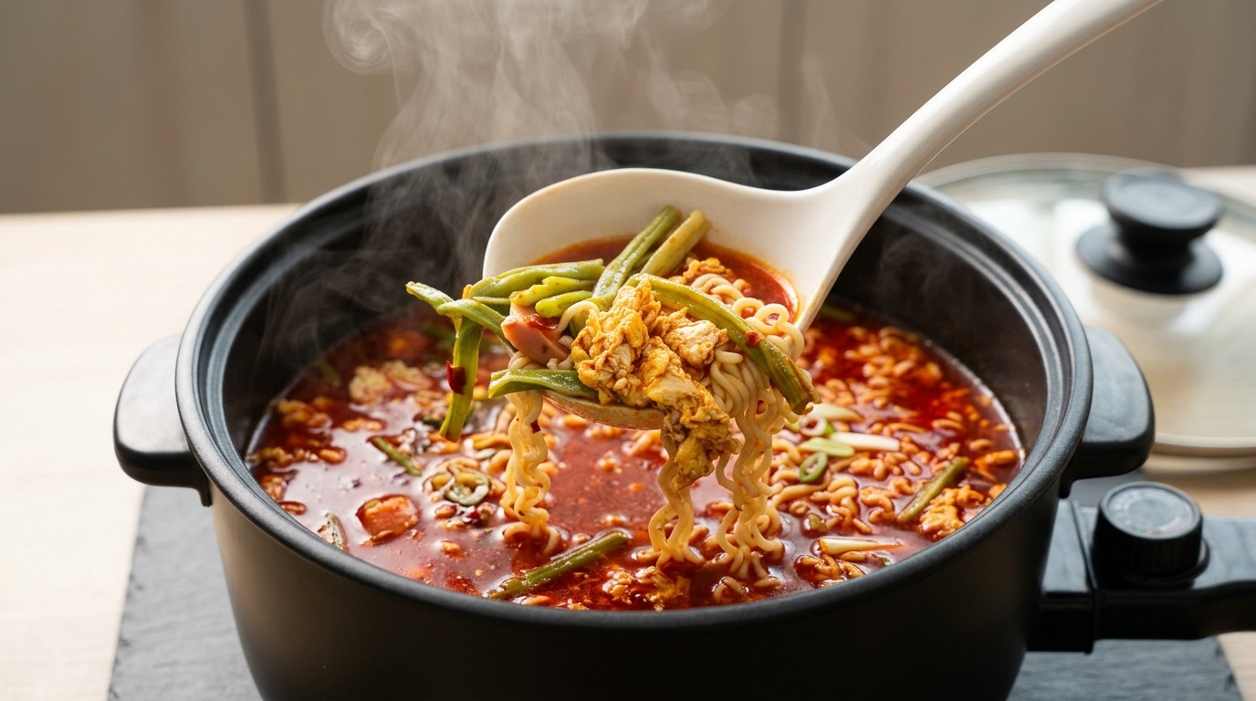 Sopa reconfortante de fideos de pavo picantes con huevo revuelto