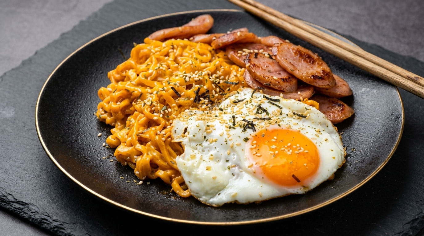 Fideos Buldak Cremosos con Queso y Salchicha (Ramen Coreano Picante)