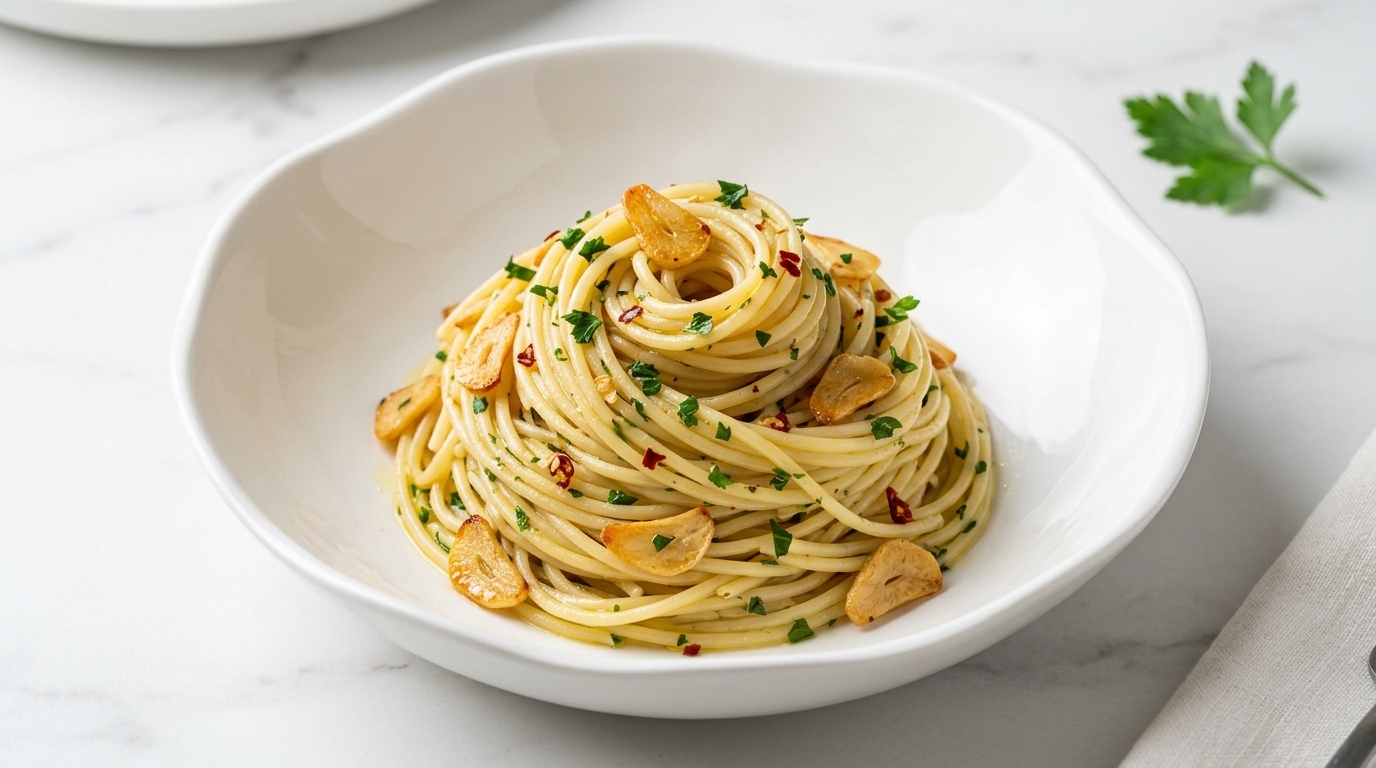 Espaguetis Aglio e Olio Clásicos con Perejil Fresco