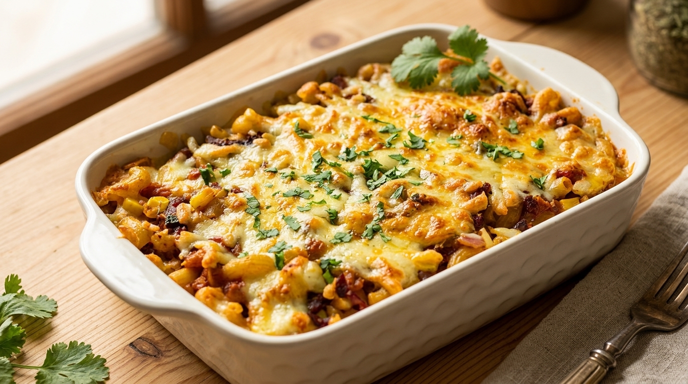 Macarrones gratinados con carne y queso en freidora de aire