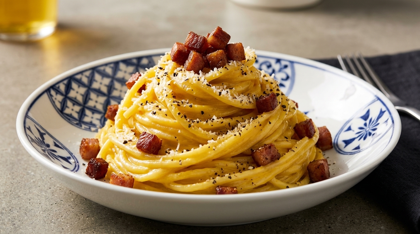 Espaguetis a la carbonara romana auténtica