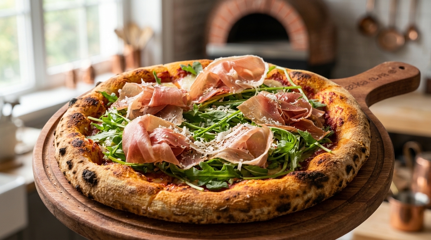 Auténtica pizza de jamón de Parma y rúcula (Pizza Prosciutto e Rucola)