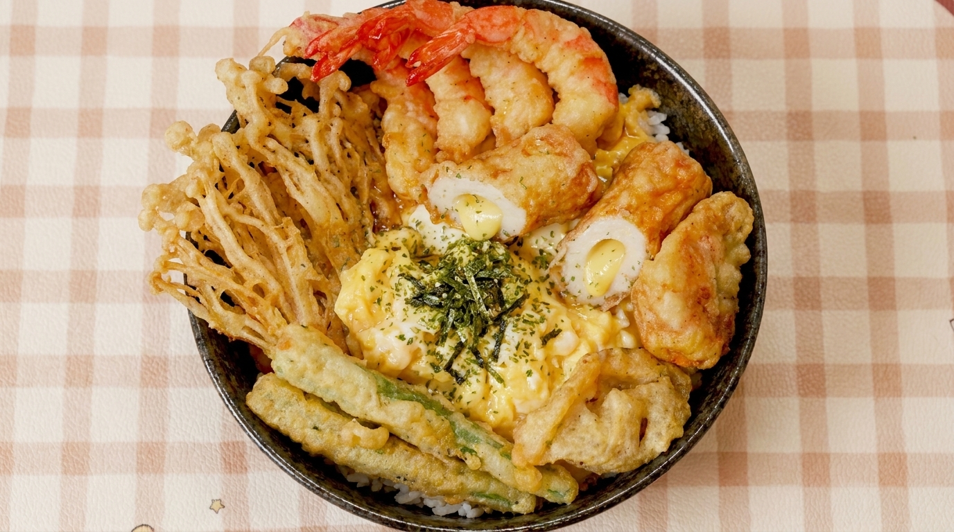 Donburi de Tempura y Huevo Crujiente (Estilo Ten-Don)