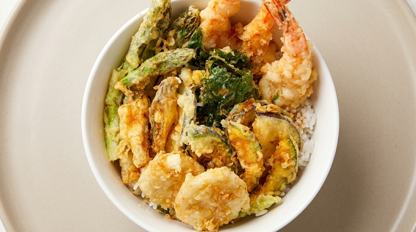 Tazón de Arroz con Tempura Casero (Tendon)