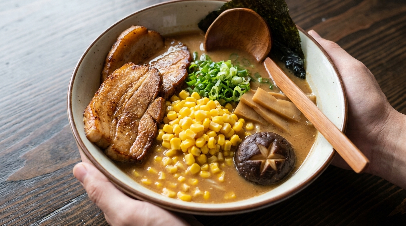 Ramen de Miso, Mantequilla y Maíz al estilo japonés