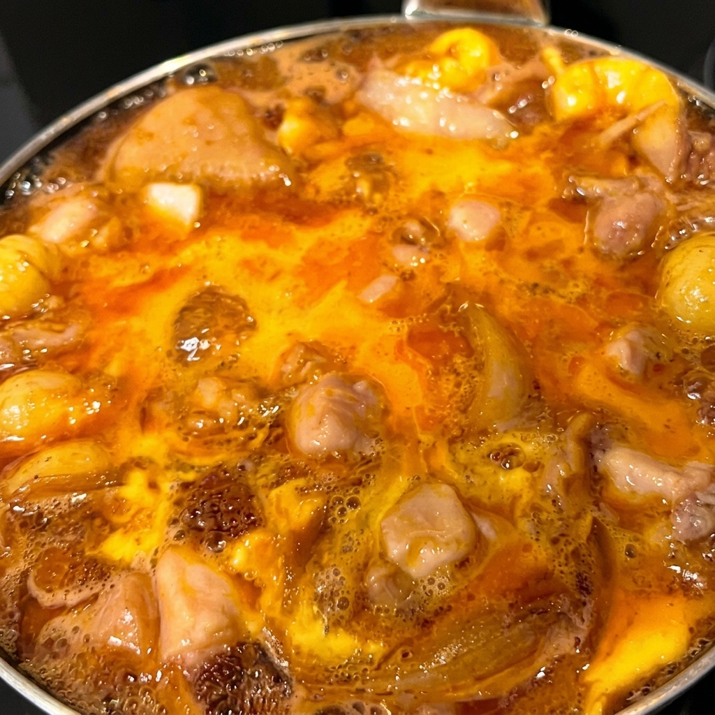 El resto del huevo batido siendo vertido en la sartén para terminar el plato.