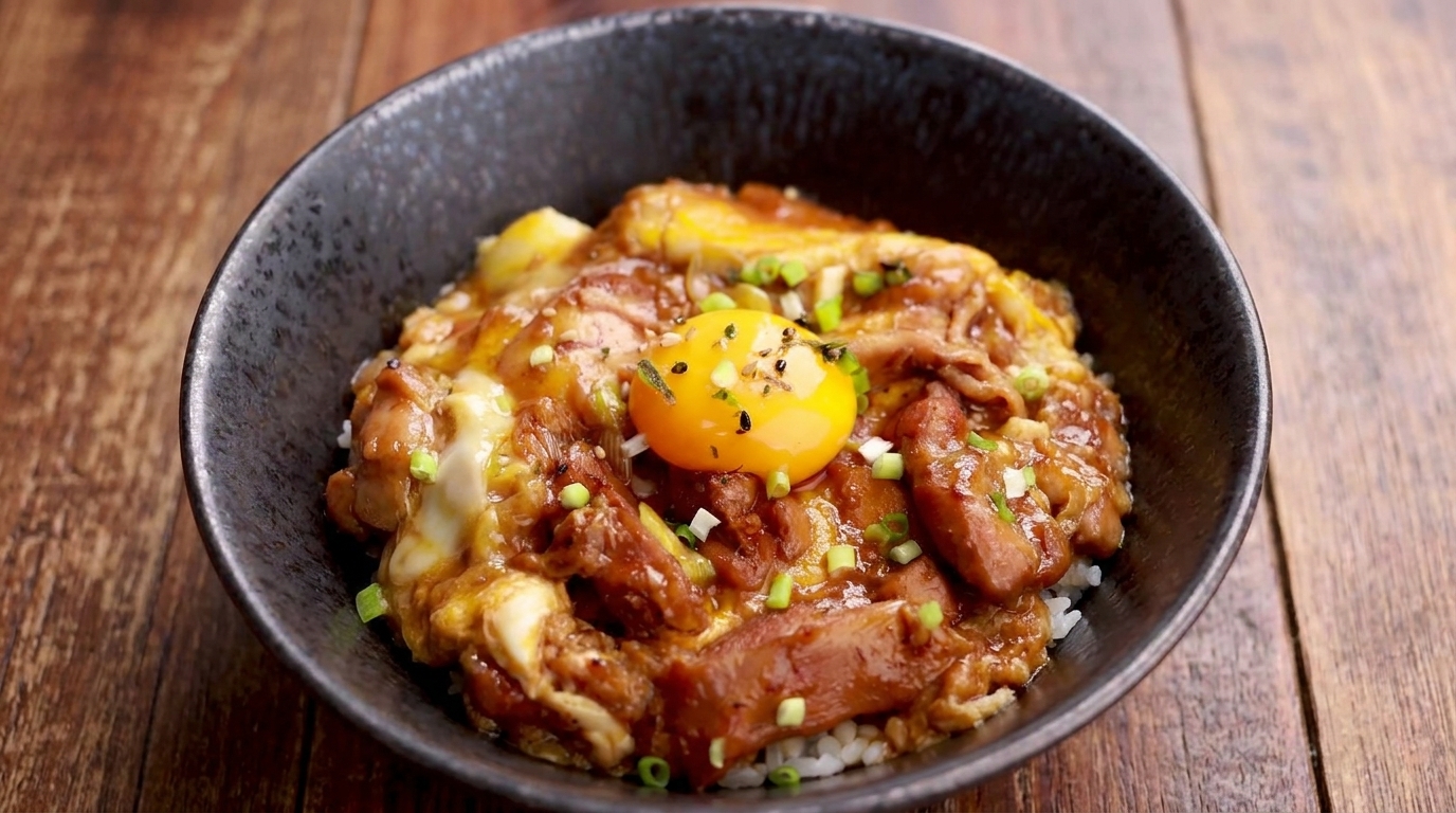Oyakodon Japonés Teriyaki (Bol de Arroz con Pollo y Huevo)