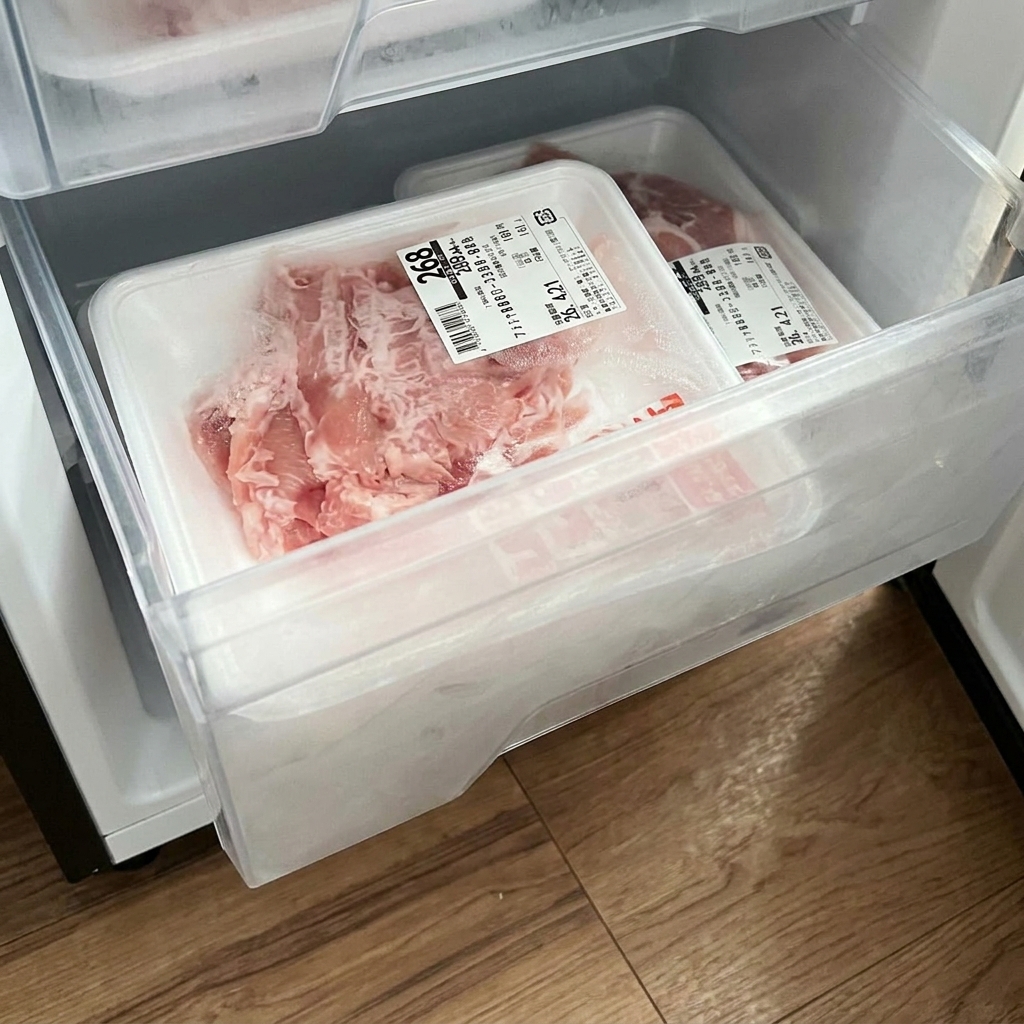Un paquete de pollo crudo en una bandeja de plástico dentro de un microondas.