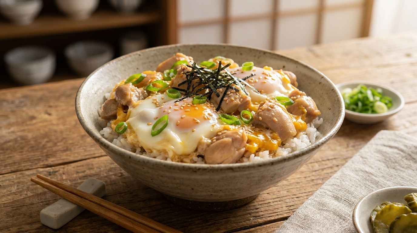 Oyakodon Clásico: Cuenco Japonés de Pollo y Huevo