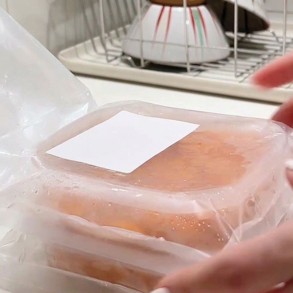Manos abriendo el envase de plástico de un recipiente lleno de erizo de mar naranja fresco.