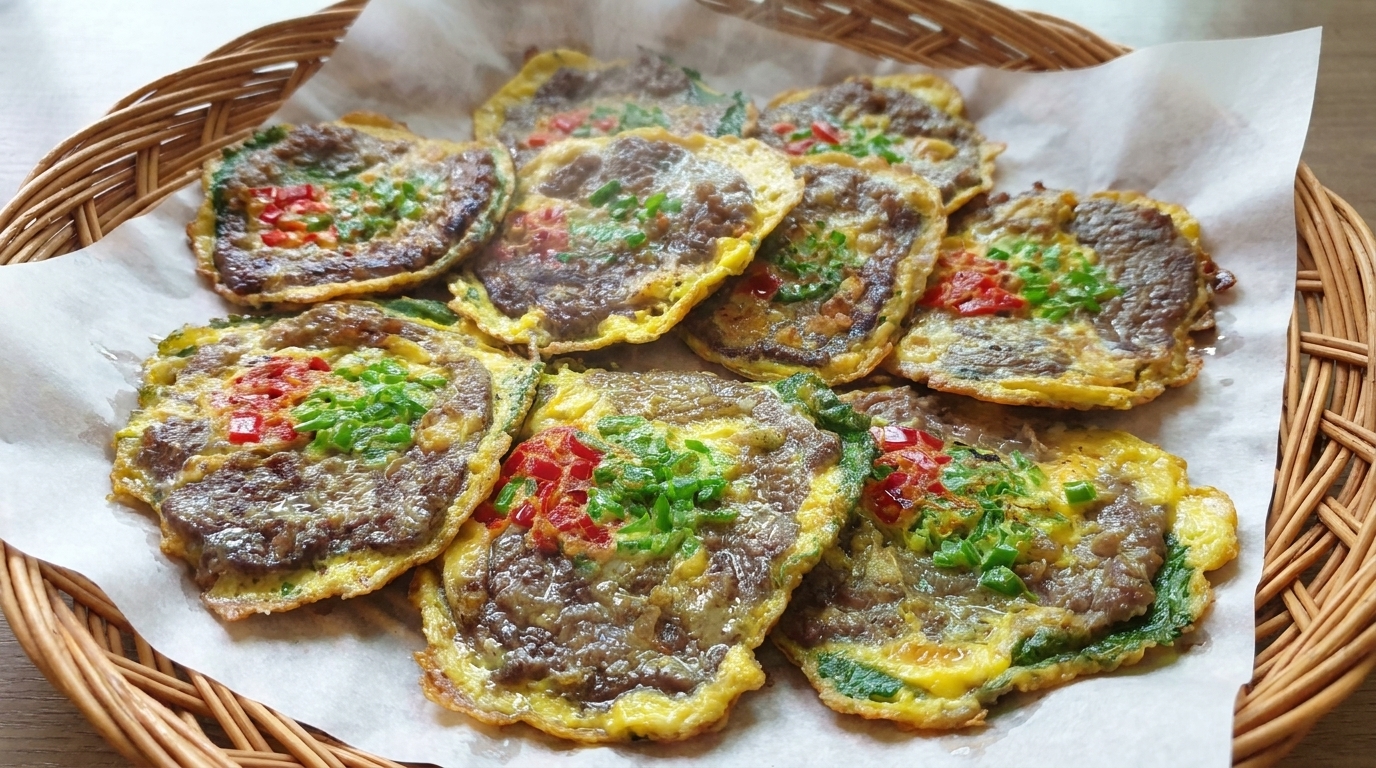 Tortitas Coreanas de Ternera y Hoja de Perilla (Ggaennip-jeon)