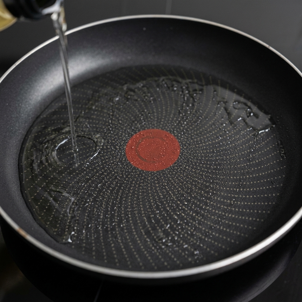 Porciones de la mezcla de carne y verduras aplanadas en una sartén caliente con aceite.